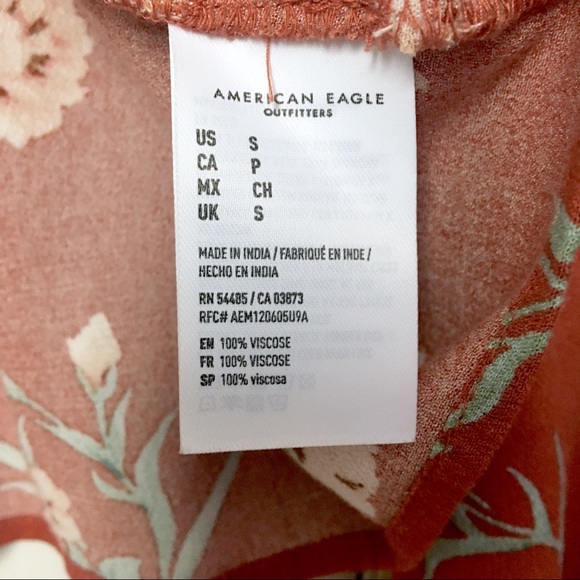 *SOLD*AEO Burnt Orange Floral Boho Blouse Cover Up - Picture 8 of 8